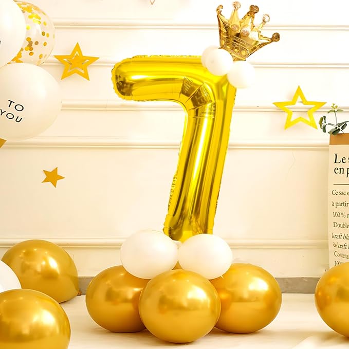 Gold 40 Inch Number 7 Balloon, Premium Mylar Foil Balloon - Image 3