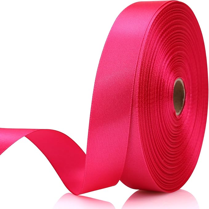 7/8 Inch 60 Yards Hot Pink Satin Craft Ribbon-Single Face Polyester Ribbon by Unknown