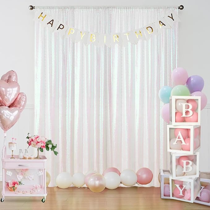 Sugargirl White Iridescent Sequin Backdrop Curtain 4 Panels 2FTx8FT Glitter - Image 7