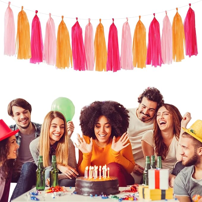 Hot-Pink Orange Fall Party-Decorations Tassel-Garland - Image 7