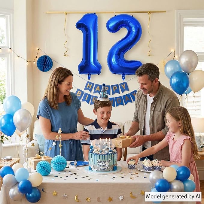 Navy Blue Number 12 Balloon 40 Inch, Shiny Foil Double Digit Party Supplies | - Image 2
