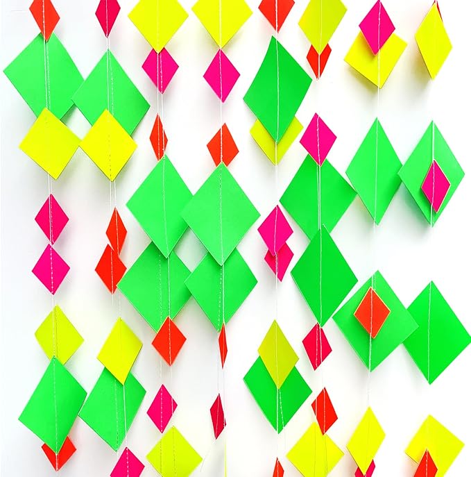 110feet Neon Paper Garland Neon Streamers Hollowed Star Black Light Neon - Image 5