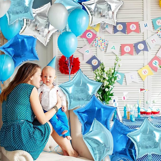 TONIFUL 30 Pcs Star Balloons 18 Inch Large Blue Silver Foil Balloons | Helium - Image 6