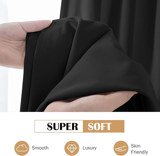 Beauoop Velvet Curtains for Bedroom Living Room Black 52x96 2 Panels | Soft - Image 6