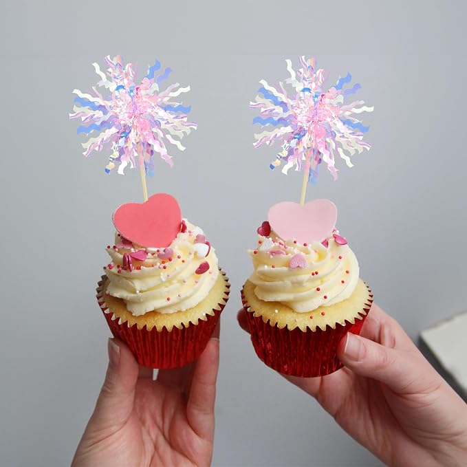 Gyufise 30Pcs Foil Firework Cupcake Toppers Sparkle Tinsel Cake Toppers Tinsel - Image 6