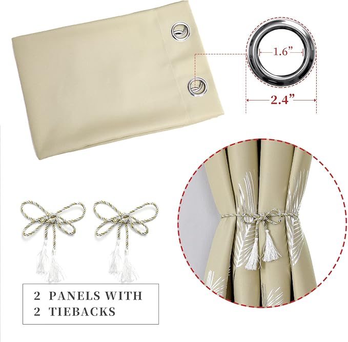 Silver Palm Leaf and Wheat Pattern Beige Blackout Curtains - Image 4