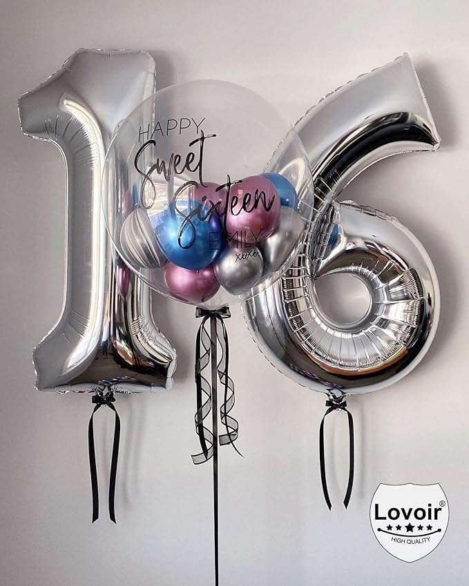 Silver 16 Number Balloons, 40 Inch Giant Number 16 Balloons Foil Mylar Helium - Image 5