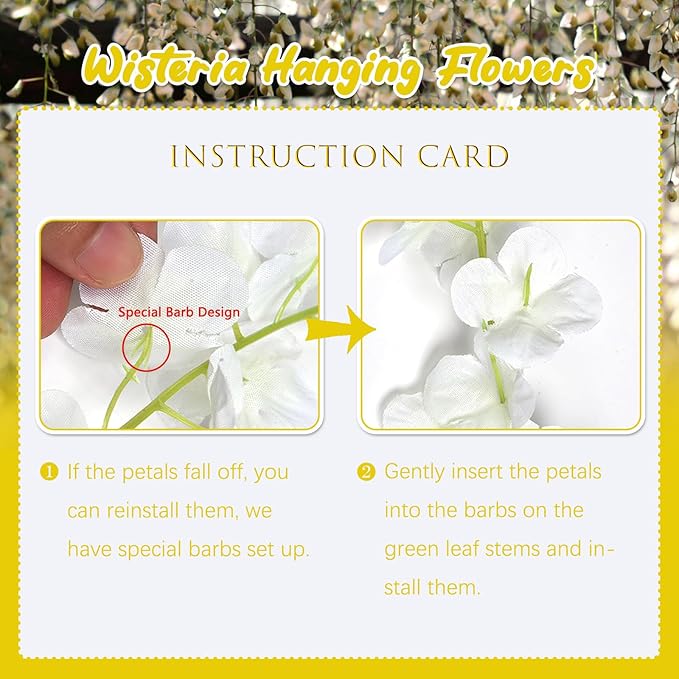 5 Pack Yellow Wisteria Hanging Flowers, 3.44 Ft Fake Hanging Flowers, Artificial Wisteria Garland Vines for Wedding Room Backdrop Outdoor Patio Garden Decoration