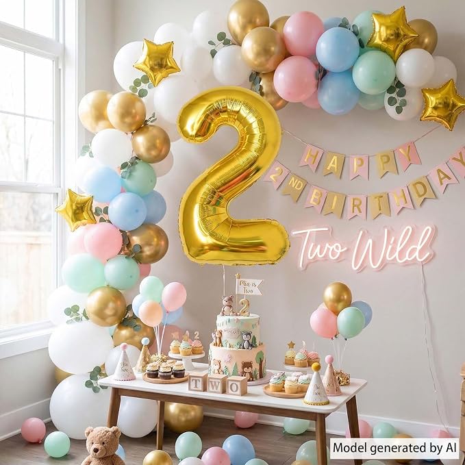 Gold Number 2 Balloon 40 Inch, Shiny Foil Decor - Image 6