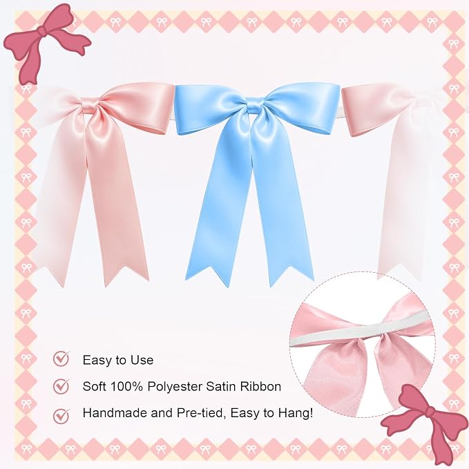 2 Strings of 16PCS Baby Pink&Baby Blue Bow Garlands Banner Decoration, - Image 3
