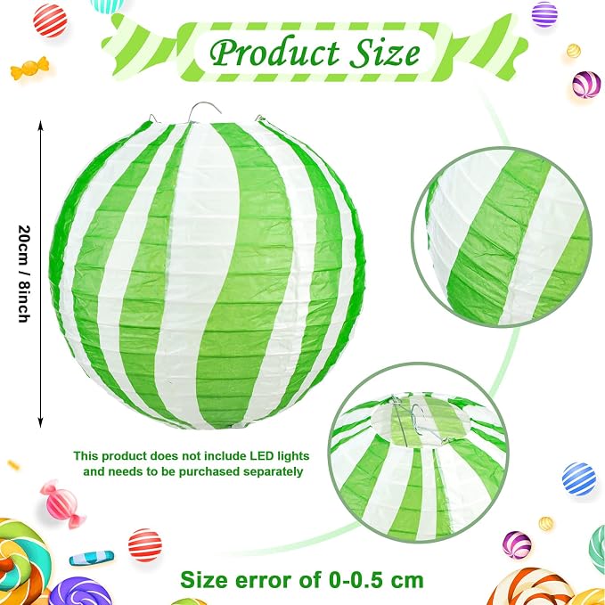 Panelee 12 Pcs Christmas Peppermint Paper Lanterns 8 Inch Red Green White Candy - Image 2
