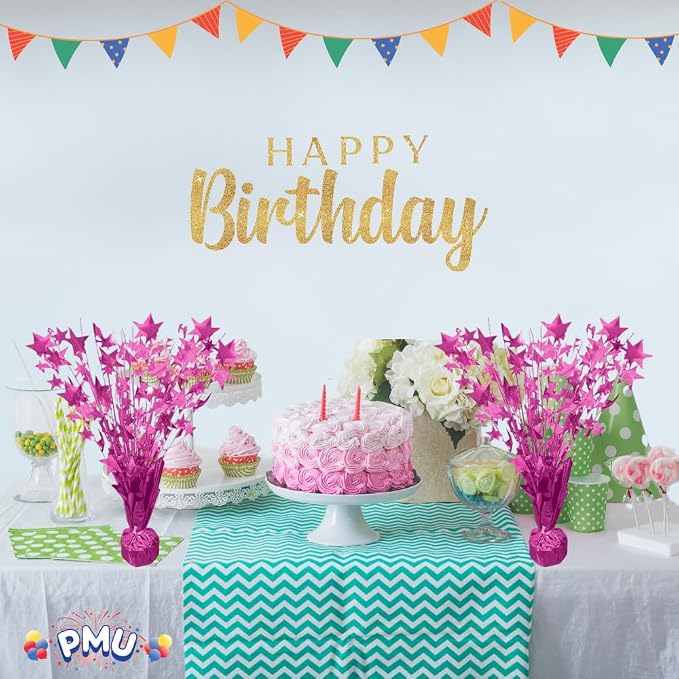 PMU Bursting Star Metallic Foil Spray Centerpiece- Hot Pink Balloon Weights - Image 5