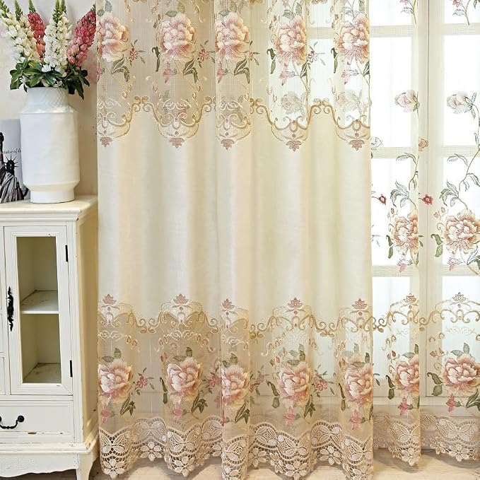 1pc Luxury Peony Embroidery Thermal Insulated Curtain Drape by NewWPKIRA