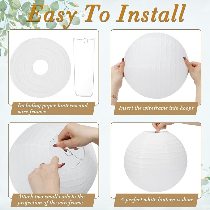 24 Packs White Paper Lanterns 12 Inch Chinese Japanese Hanging Paper Lanterns - Image 3