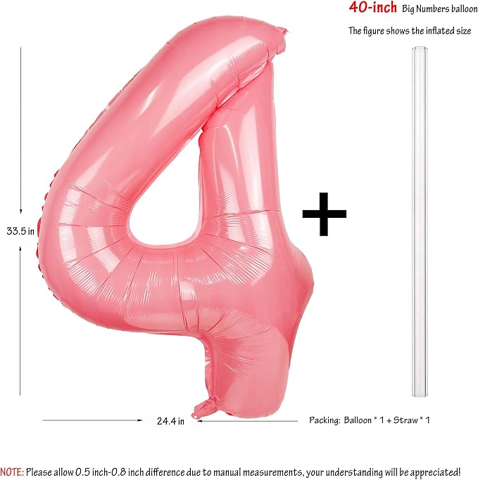 Macaron Pink Number 4 Balloon 40in Large Helium Foil Polyester Film Balloon | - Image 2