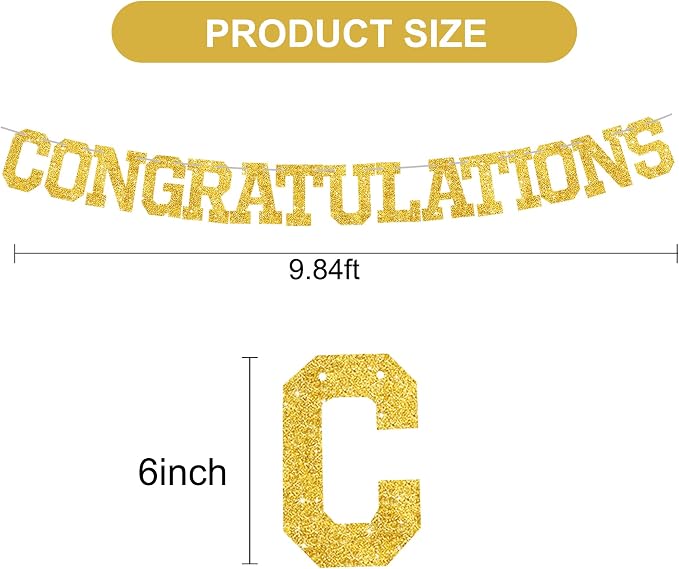 BEISHIDA Glitter CONGRATULATIONS Banner Gold 2026 Graduation Party Decorations - Image 3