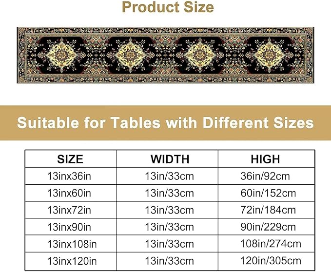 Colorful Boho Flower Table Runner, Vintage Rustic Farmhouse Paisley Hand Drawing Print Pattern for Home Kitchen Table Decor Dining Coffee Room Garden Party Decor 13x72in