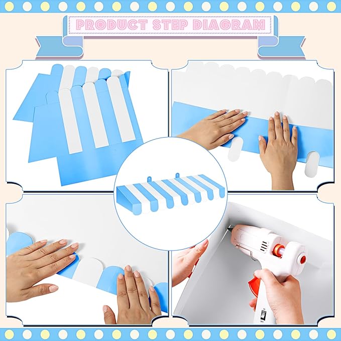 Boao 4 Pack Blue and White Awning Decoration 3D Stripe Cardboard Awning - Image 3