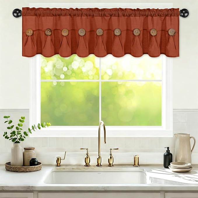 Farmhouse Valance Curtains, Boho Cotton Linen Kitchen Valance, Rod Pocket - Image 7