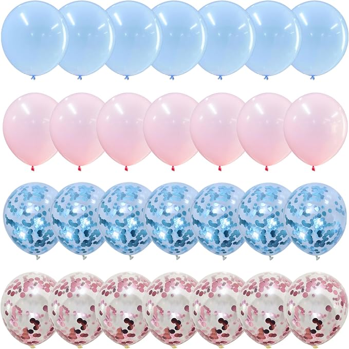 Pink and Blue Balloons Set, 35 Pack Pastel Pale Blue Pink Confetti Latex - Image 7