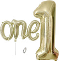 2Pcs Champagne Gold Foil 40" Number 1 and 26" Script Letter One Balloon Set | by WEILINZHOU