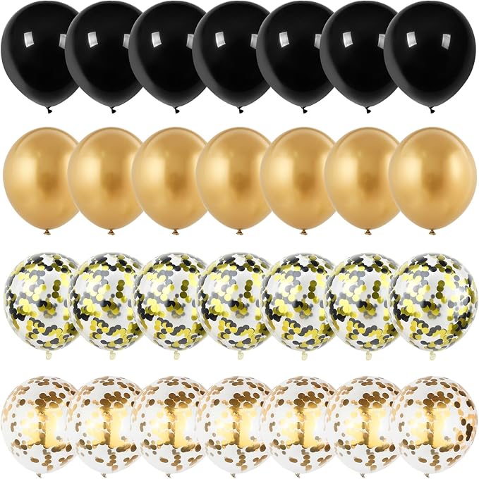 Isndare Black and Gold Confetti Balloons, 12 Inch Black Metallic Gold Latex - Image 6