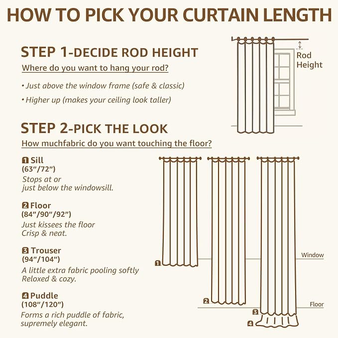 jinchan Taupe Floral Linen Curtains 84 Inch Farmhouse Back Tab 2 Panels | - Image 9