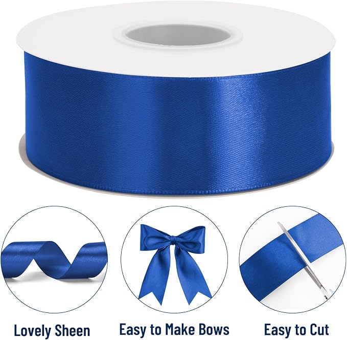 KINGLAKE Dark Blue Satin Ribbon – 1-1/2 Inch x 2 Rolls Blue Satin Ribbon - Image 3
