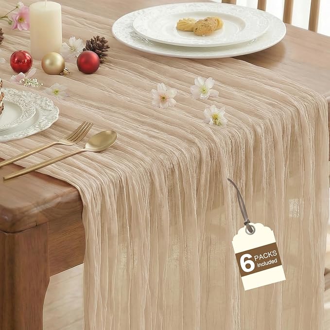 IVAPUPU 6 Pcs Cheesecloth Table Runner - 10ft Nude Boho Gauze Cheese Cloth by IVAPUPU