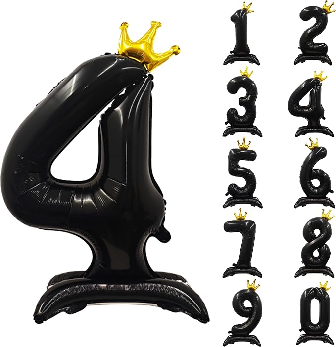Black Crown Number 4 Balloon Standing Black Princess Digital 4 Foil Balloon | by YOIOZAIZAI
