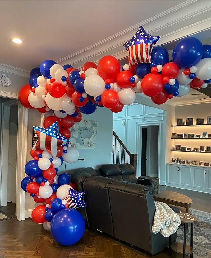 Voircoloria 148pcs Red White Blue Balloons Arch Kit, 18 12 10 5 Inch | - Image 7