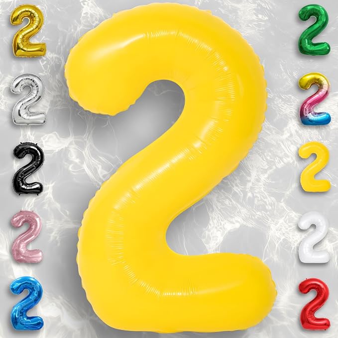 Yellow Number Balloon 2 Mylar Foil Macaron Balloons 40 inch - Image 6
