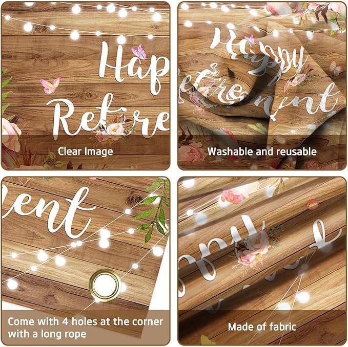 Lofaris Retirement Banner Rustic Floral Party Decoration 70.8x43.3 in | Rustic - Image 7