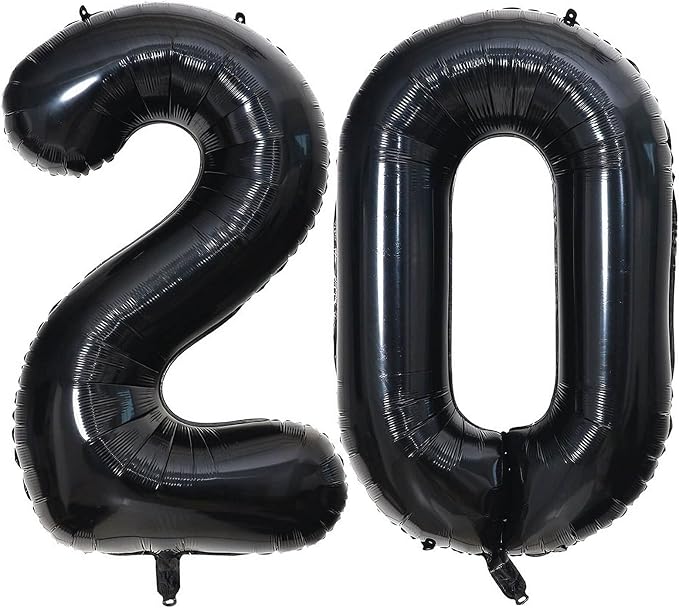 40 Inch Black 20 Number Balloons Giant 20 Balloons Black Birthday Balloons 20th by LHOAVWE
