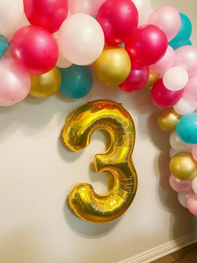 3 Balloon Numbers Birthday Decorations, 40In Gold Balloons - Image 2