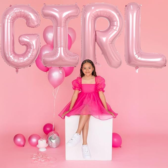 40 Inch Pastel Pink GIRL Balloons, Large Pearl Pink Girls Balloon Letters - Image 5