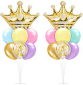 Seematn 2 Set Princess Balloon Stand Kits Pastel Gold Crown Balloons Sticks by Seematn