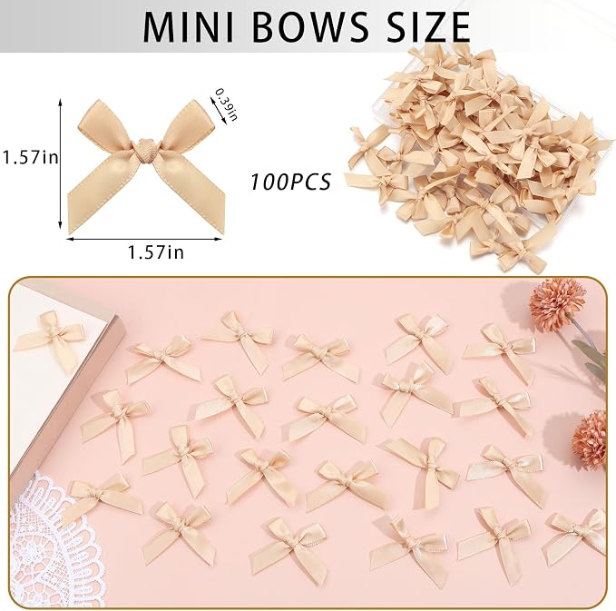 Gold Mini Bows 1.57" 100PCS Small Satin Ribbon Bows - Image 2