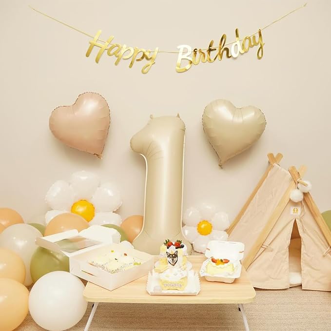 Cream White Beige Heart Balloons, 18Inch Retro Apricot Helium Polyester Film - Image 3