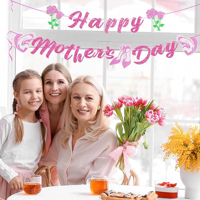 Happy Mother's Day Banner Mothers Day Bunting Banner Garland Heart Signs - Image 6