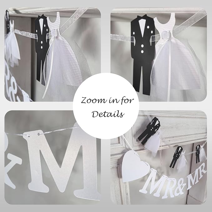 Mr and Mrs Banner for Wedding Reception, 2-Piece Bride and Groom Garland - Image 6