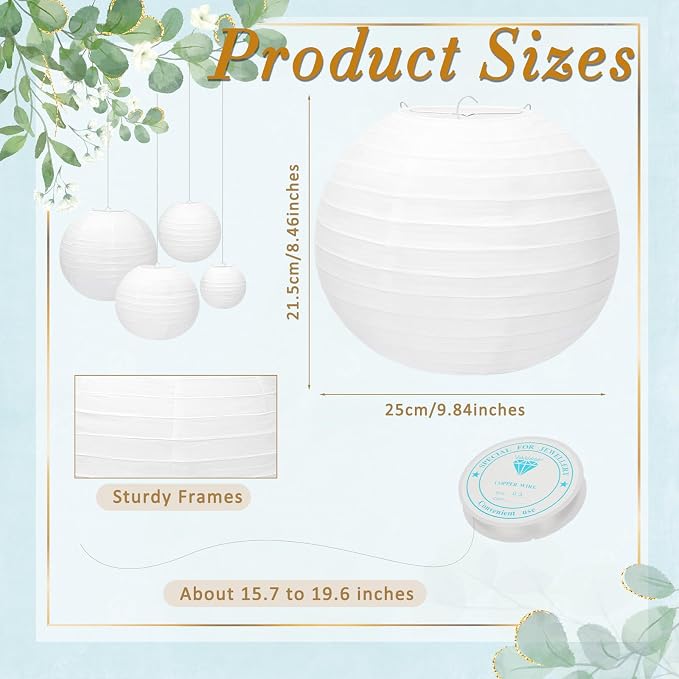 24 Packs White Paper Lanterns 10 Inch Chinese Japanese Hanging Paper Lanterns - Image 2
