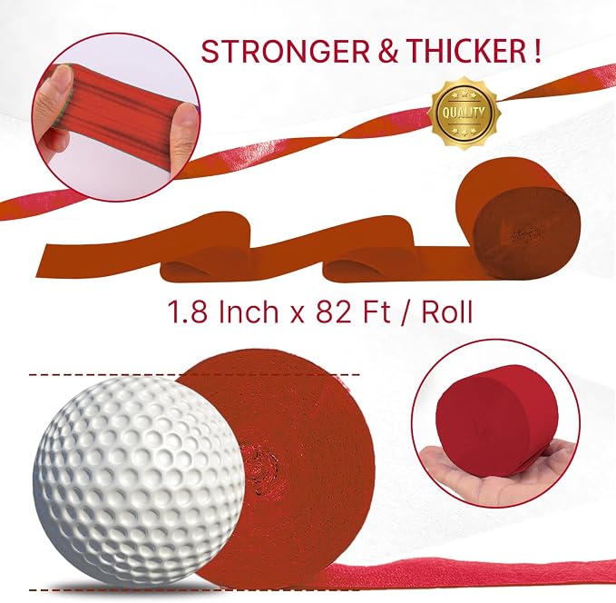 PartyWoo Red Pearl Red Crepe Paper Streamers 6 Rolls 492 FT Streamers | - Image 6