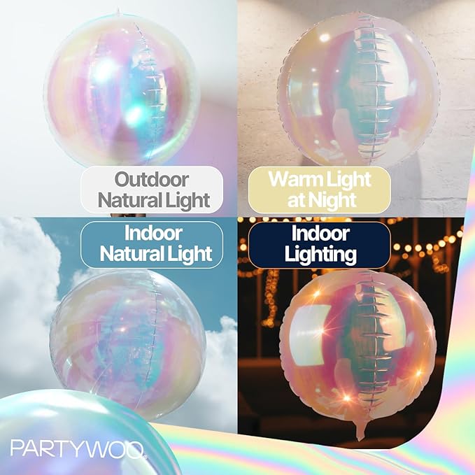 PartyWoo Iridescent Large Giant Foil 4D Balloons 20pcs Different Sizes | 22 12 - Image 4