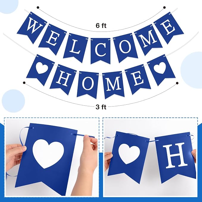 Yeaqee Welcome Home Banner Welcome Back Home Decorations 2 Hearts Sign - Image 3