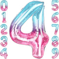 40 Inch Pink Blue Number 4 Balloon, Large Gradient Pink Blue Mylar Foil Number by Unknown