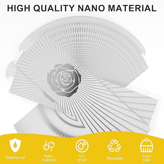 Polymer Material Reusable Napkin Band, Glue-Free Tear-Proof Water Resistant Oil-Proof Napkin Bands Set of 200(Front Silver Rose and Back Silver Color), 6 Adjustable Sizes Napkin Rings