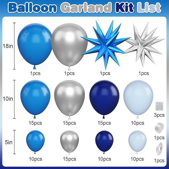 Blue Silver Balloon Arch Garland Kit, Baby Shower, Graduation, Anniversary - Image 2
