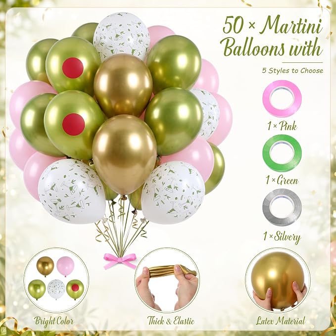 Gejoy 62 Pcs Martini Birthday Decoration Olive Martini Hanigng Swirl Decor - Image 2
