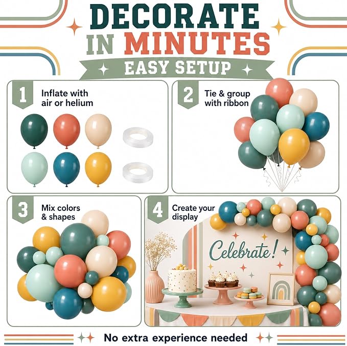 Colorful Balloons, Retro Boho Carnival Rainbow Baby Shower Sun Party Decorations - Image 8